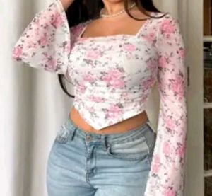 Sheer Floral Print Long Sleeve Top