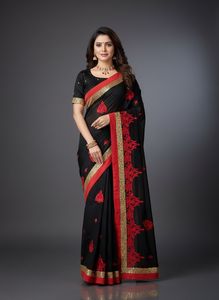 Black Partywear Saree With Sequence Work