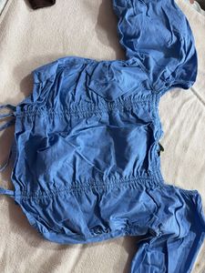 Blue Tie-Up Crop Top