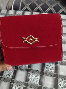 Red Clutch with sling  Unique Clasp
