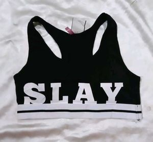 Stylish Black Slogan Sports Bra