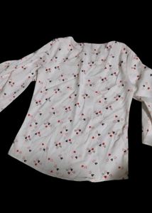 White Heart Print Bell Sleeve Top