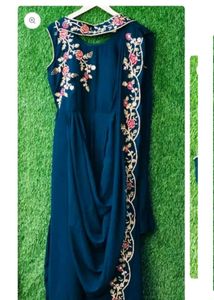 Elegant Embroidered Navy Blue Dress