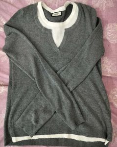 Gray Knit Sweater with White Detail