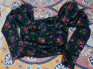 Chic Floral Print Puff Sleeve Top