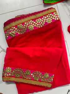Vibrant Red Saree with Embellished Border