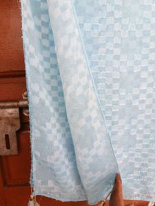 new Light Blue Textured Scarf with Tassels