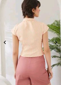 Orange Striped Button-Up Top