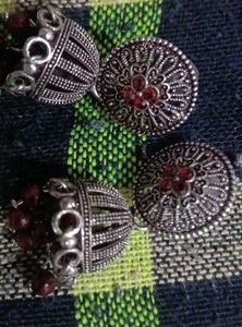 Elegant Jhumka Earrings with Red Beads