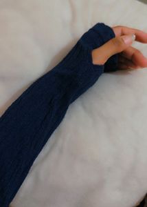 Navy Off-Shoulder Ribbed Long Sleeve Top
