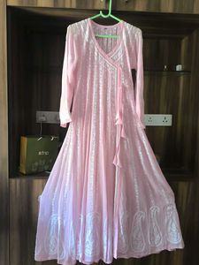Pink Chikankari Anarkali Kurta with leggings