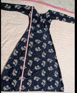 Navy Floral Print Midi Dress