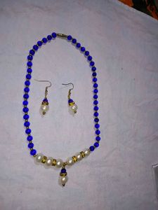 Blue Beads &amp; Pearl Necklace Set