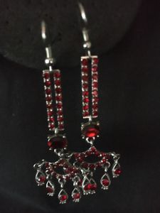 Red vintage glass rhinestone Dangle Earrings