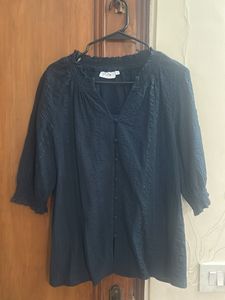 Chic Navy Blue Textured Top