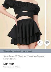 Black Off-Shoulder Crop Top & Skirt Set