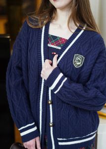 Navy Blue Cable Knit Cardigan