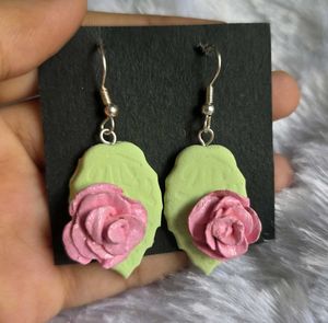 Cute Pink Rose Leaf Earrings