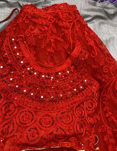 Stunning Red Embroidered Lehenga Choli Set