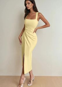 Elegant Ruched yellow Dress