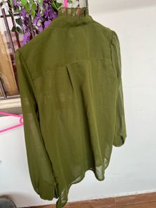 Olive Green Ruffled Blouse