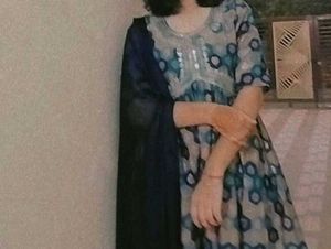 A blue green Nayra Pattern Anarkali Kurta with Dup
