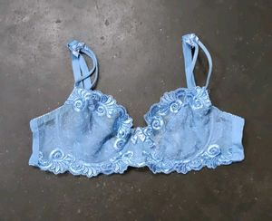 Lace Trimmed Blue Bra