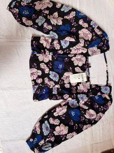 Floral Puff Sleeve Crop Top with smocked back