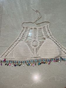 Boho Crochet Bikini Top with Beads