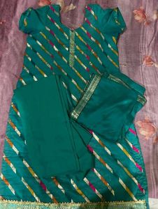 Beautiful Teal Kurta Set with Striped Design