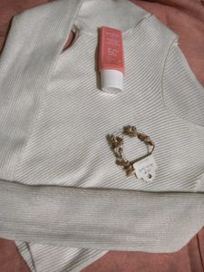 White Ribbed Knit Top