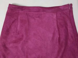 Magenta Suede Fringe Mini Skirt