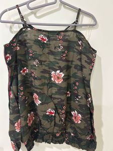 Camo Floral Cold-Shoulder Top