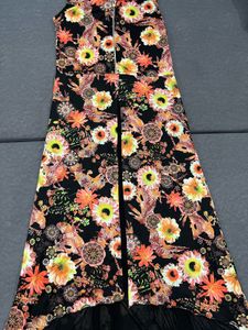 Black Floral High-Low Maxi Dress with Front Slit