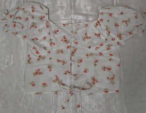 Cute Floral Print Cropped Blouse