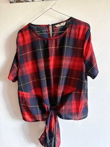 Chic Plaid Tie-Front Top