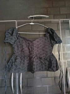 Chic Black Eyelet Peplum Top