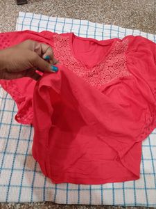Vibrant Red Embroidered Kurta