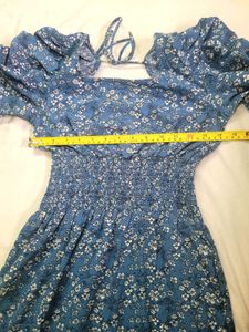 Blue Floral Smocked Midi Dress