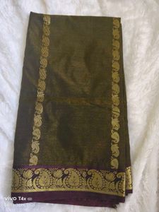 Elegant Olive Green Saree with Gold Border
