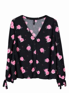 H&m Rose Print Button-Up Blouse