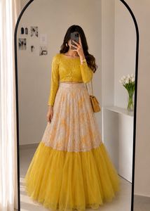 Yellow Sequin Lehenga Choli Set 😯