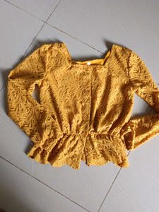 Mustard Lace Peplum Top