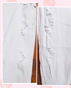 White denim cotton Ripped Jeans for girls/women