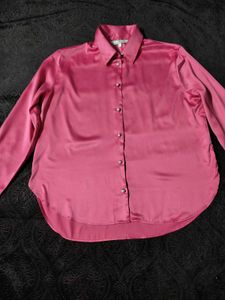 🌸Pink Satin Button-Down Shirt