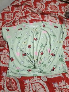 Cartoon Print Twist-Knot T-Shirt