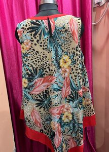 Vibrant Tropical Print Tunic Top