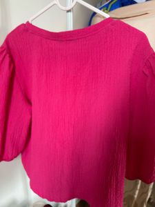 Hot Pink Textured Puff Sleeve Top
