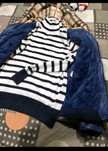 Blue Puffer Jacket with Plaid Lining sweater free