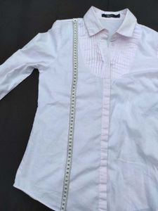 Women's Pink Pleated Collared Shirt